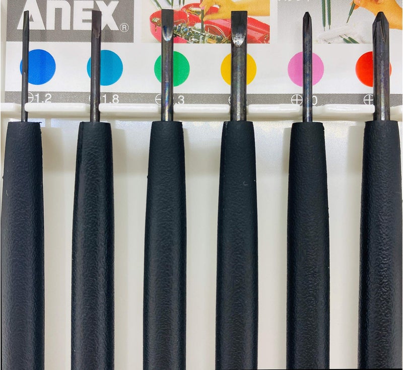 anex مجموعة مفكات دقة ANEX للإلكترونيات، 6 قطع بمقابض معزولة، مجموعة مفكات صغيرة يابانية من نوع فيليبس ومسطحة لأجهزة الكمبيوتر، اللابتوب، الكاميرا، النظارات، الهاتف المحمول، الألعاب، الساعة، مصنوعة في اليابان - Image 3